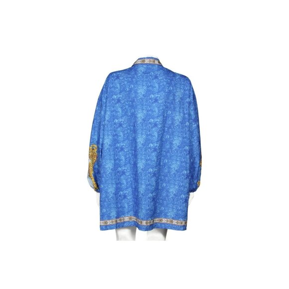 Royal Lion Crest Ren Fair Thrones Blue Gold Balloon Sleeve Blouse Top 2XL /217 - Picture 4 of 5